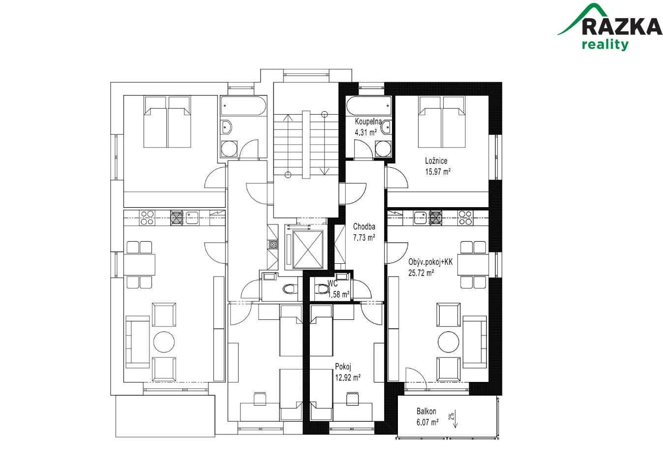 Novostavba bytu 3+KK(74 m2) s balkonem Tachov, ul. Palackého - obrázek č.5