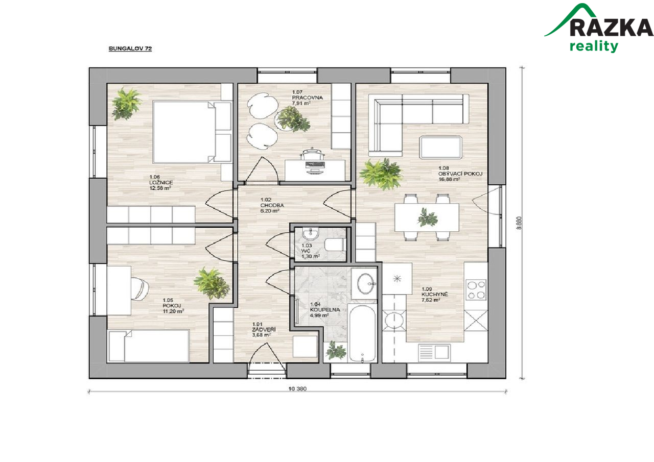Novostavba bungalovu 4+KK (72 m2) Tachov - obrázek č.4