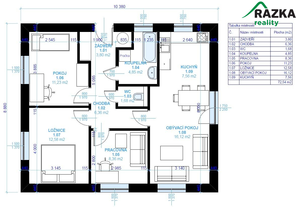 Novostavba bungalovu 4+KK (72 m2) Tachov - obrázek č.5